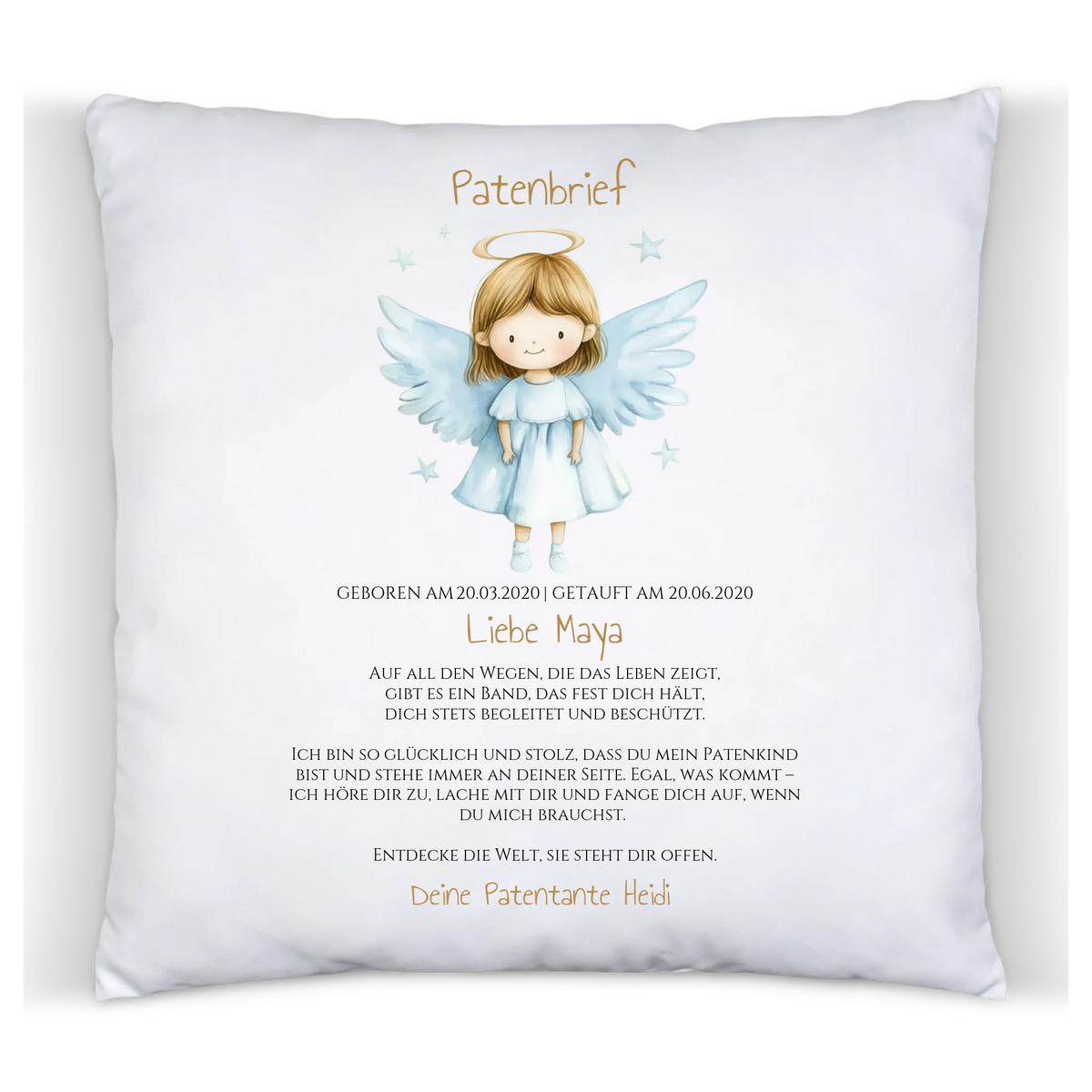Patenbrief Geschenk Patenkind - Poster, Kissen, Decke, Leinwandbild personalisiert Satinkissen Satinkissen 40x40cm