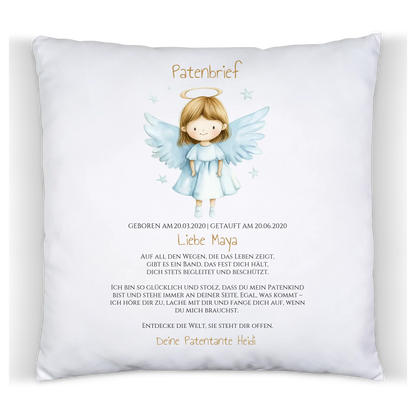 Patenbrief Geschenk Patenkind - Poster, Kissen, Decke, Leinwandbild personalisiert Satinkissen Satinkissen 40x40cm
