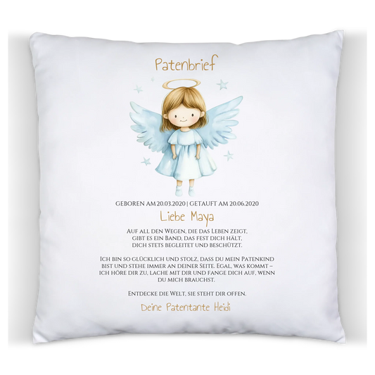 Patenbrief Geschenk Patenkind - Poster, Kissen, Decke, Leinwandbild personalisiert Satinkissen Satinkissen 40x40cm