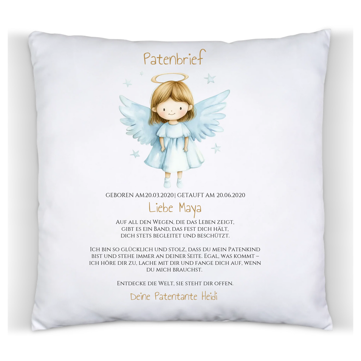 Patenbrief Geschenk Patenkind - Poster, Kissen, Decke, Leinwandbild personalisiert Premium Kissen (Plüschoberfläche) Premium Kissen
