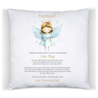 Patenbrief Geschenk Patenkind - Poster, Kissen, Decke, Leinwandbild personalisiert Premium Kissen (Plüschoberfläche) Premium Kissen