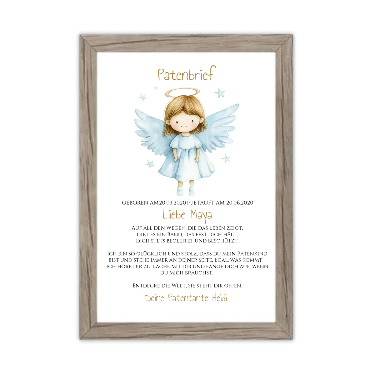 Patenbrief Geschenk Patenkind - Poster, Kissen, Decke, Leinwandbild personalisiert Gerahmtes Poster Eichenflair Eichenflair