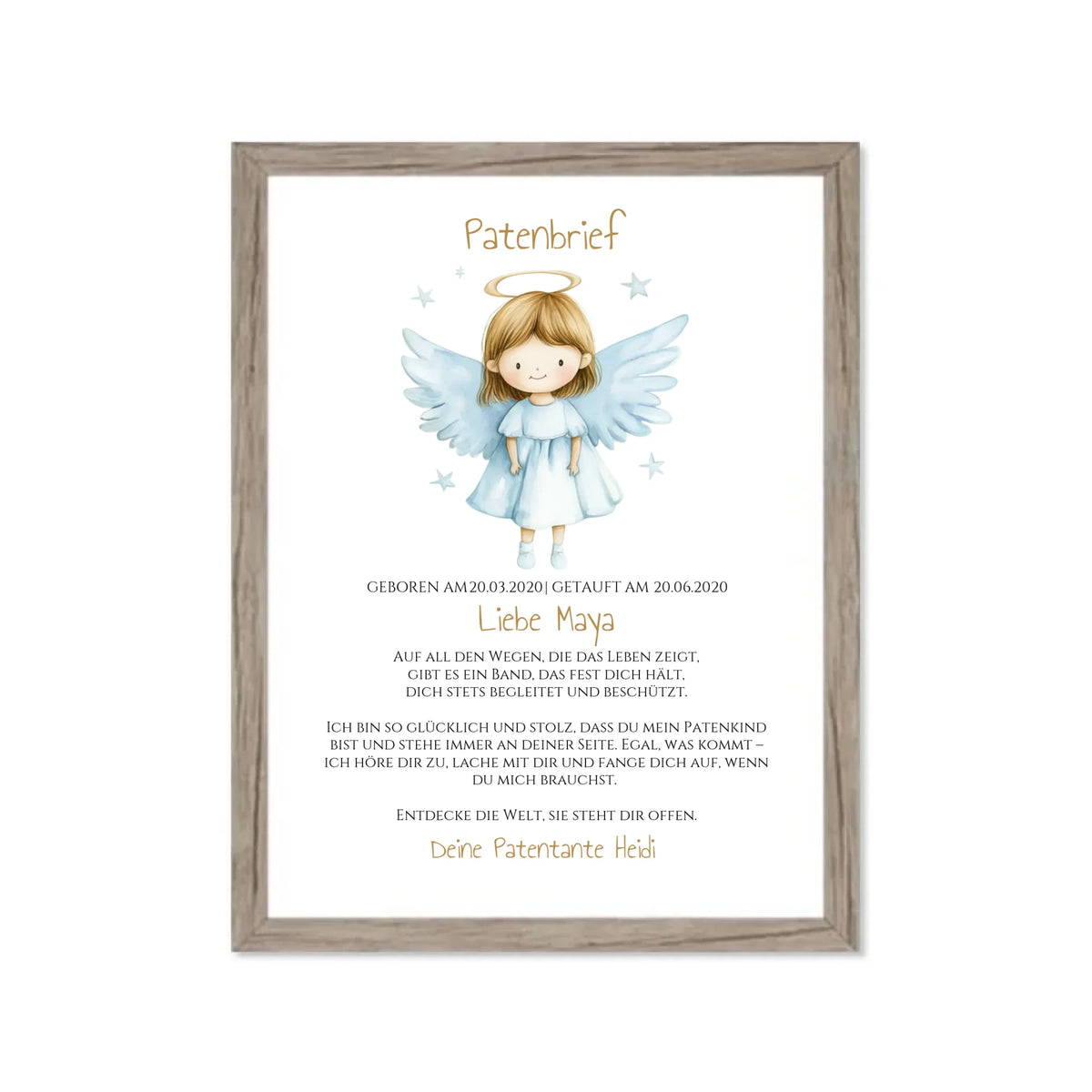 Patenbrief Geschenk Patenkind - Poster, Kissen, Decke, Leinwandbild personalisiert Gerahmtes Poster Eichenflair Eichenflair