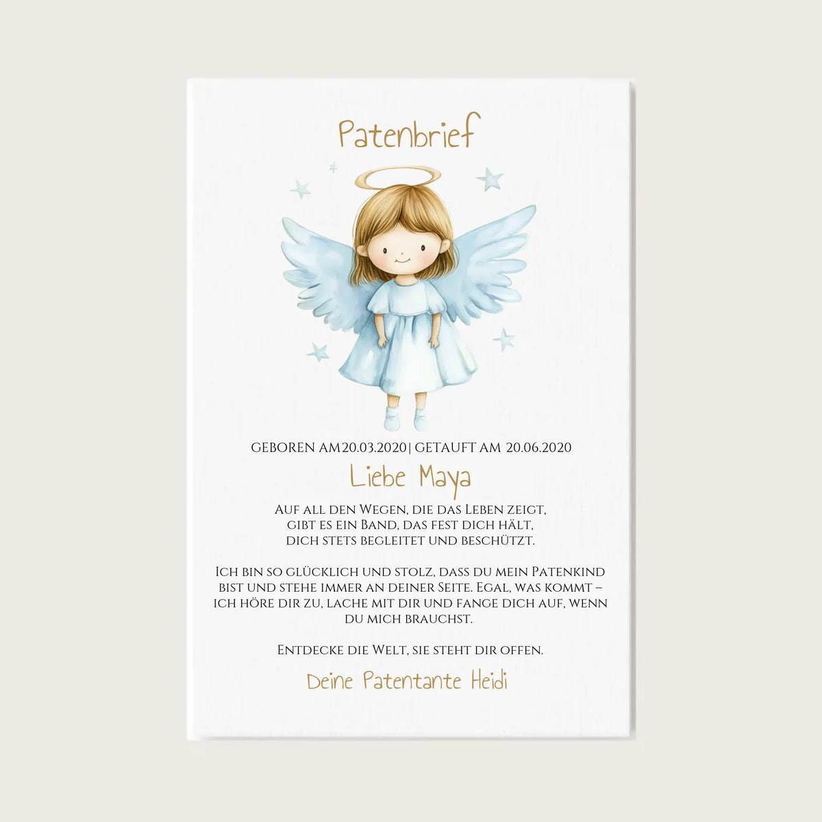 Patenbrief Geschenk Patenkind - Poster, Kissen, Decke, Leinwandbild personalisiert Leinwanddruck Leinwandbild