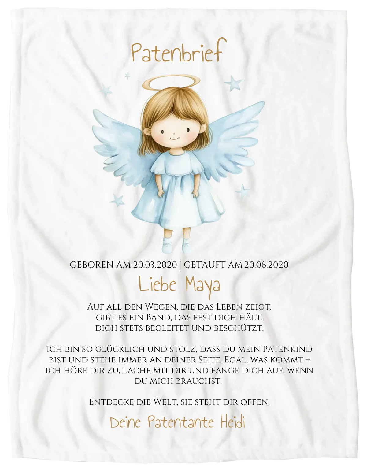 Patenbrief Geschenk Patenkind - Poster, Kissen, Decke, Leinwandbild personalisiert Blanket Premium Kuscheldecke 100 x 70 cm 27" x 40"