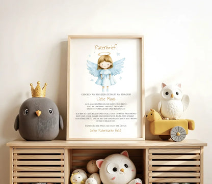 Patenbrief Geschenk Patenkind - Poster, Kissen, Decke, Leinwandbild personalisiert