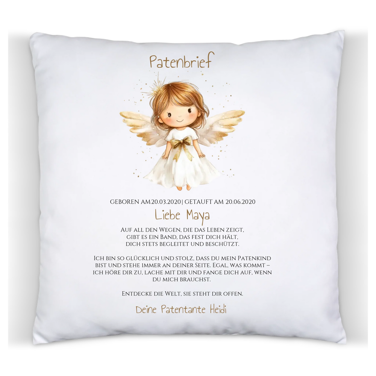 Patenbrief Geschenk Patenkind Schutzengel - Decke, Kissen, Poster, Leinwandbild personalisiert