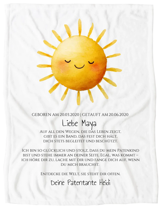 Patenbrief Geschenk Patenkind Sonne - Decke, Kissen, Poster, Leinwandbild personalisiert Blanket Premium Kuscheldecke 100 x 70 cm 27" x 40"