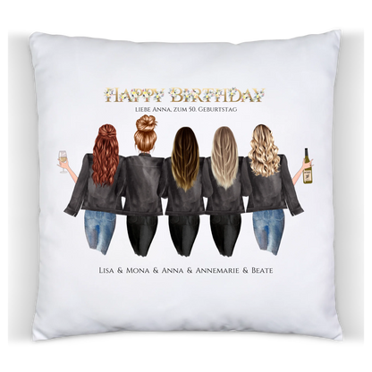 50. Geburtstag Geschenk für Frauen - Kissen Geburtstagsgeschenk für Freundin / 5 Freundinnen - Geschenkidee personalisiert Satinkissen Satinkissen 40x40cm