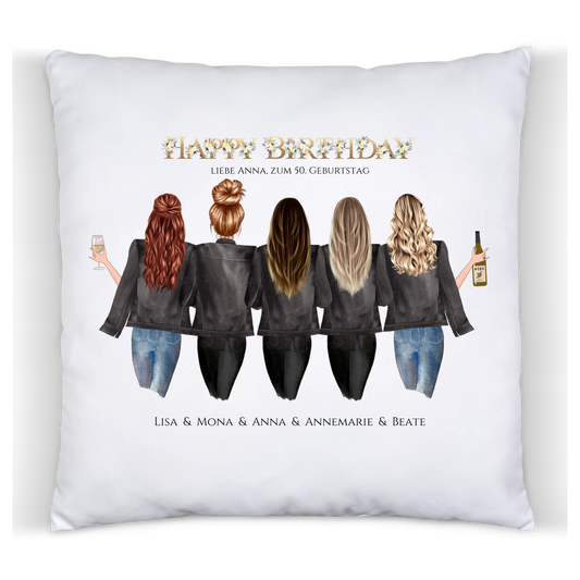 50. Geburtstag Geschenk für Frauen - Kissen Geburtstagsgeschenk für Freundin / 5 Freundinnen - Geschenkidee personalisiert Satinkissen Satinkissen 40x40cm