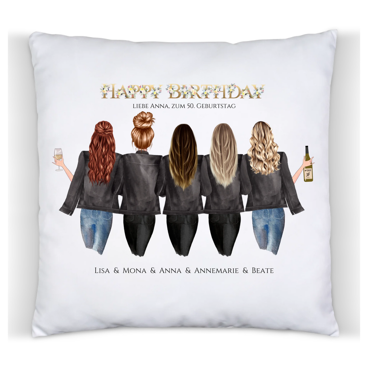 50. Geburtstag Geschenk für Frauen - Kissen Geburtstagsgeschenk für Freundin / 5 Freundinnen - Geschenkidee personalisiert Premium Kissen (Plüschoberfläche) Premium Kissen