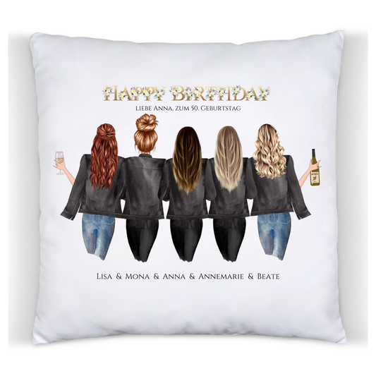 50. Geburtstag Geschenk für Frauen - Kissen Geburtstagsgeschenk für Freundin / 5 Freundinnen - Geschenkidee personalisiert Premium Kissen (Plüschoberfläche) Premium Kissen