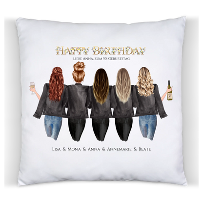 50. Geburtstag Geschenk für Frauen - Kissen Geburtstagsgeschenk für Freundin / 5 Freundinnen - Geschenkidee personalisiert Kissen Baumwolle Baumwollkissen