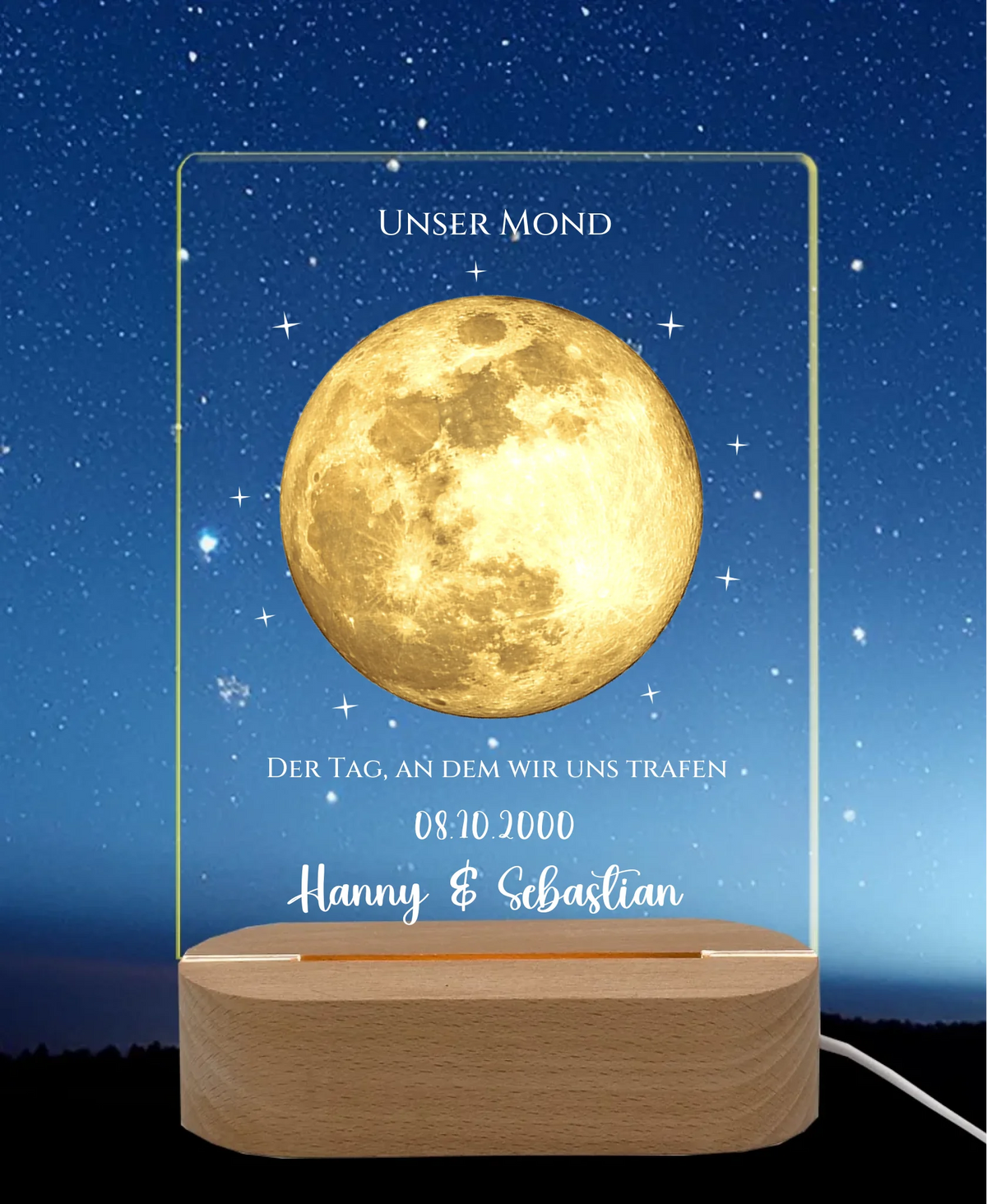 Personalisiertes LED Acryl Licht "Unser Mond" Mondphase als romantisches Valentinstag Geschenk / Hochzeitsgeschenk LED-Nachtlicht für Erwachsene & Kinder rechteckig Transparent