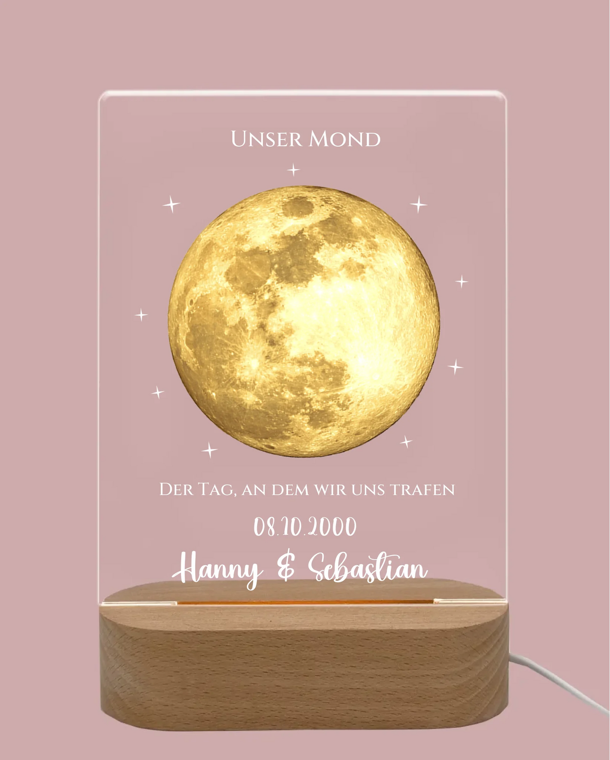 Personalisiertes LED Acryl Licht "Unser Mond" Mondphase als romantisches Valentinstag Geschenk / Hochzeitsgeschenk