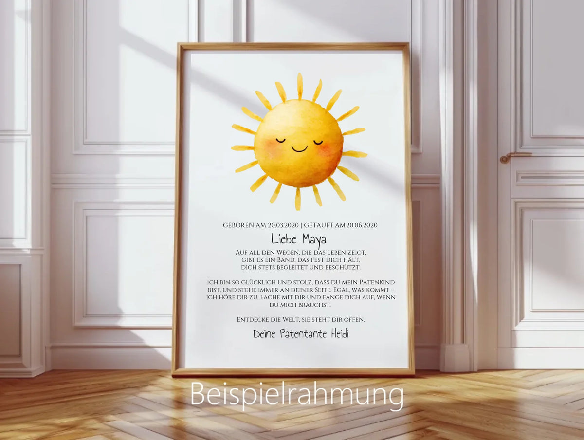 Patenbrief von Patentante / Patenonkel mit Sonne