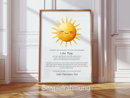 Patenbrief von Patentante / Patenonkel mit Sonne