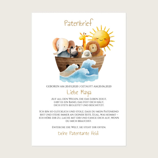 Patenbrief von Patentante / Patenonkel Arche Noah Poster Poster