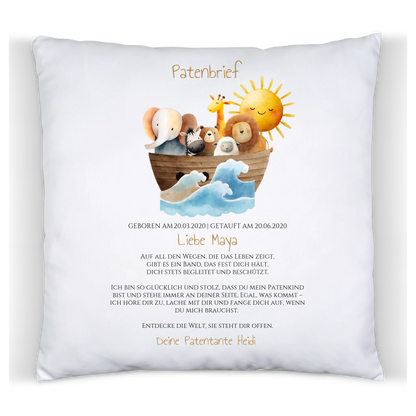 Patenbrief Arche Noah personalisiert für Patenkind Satinkissen Satinkissen 40x40cm