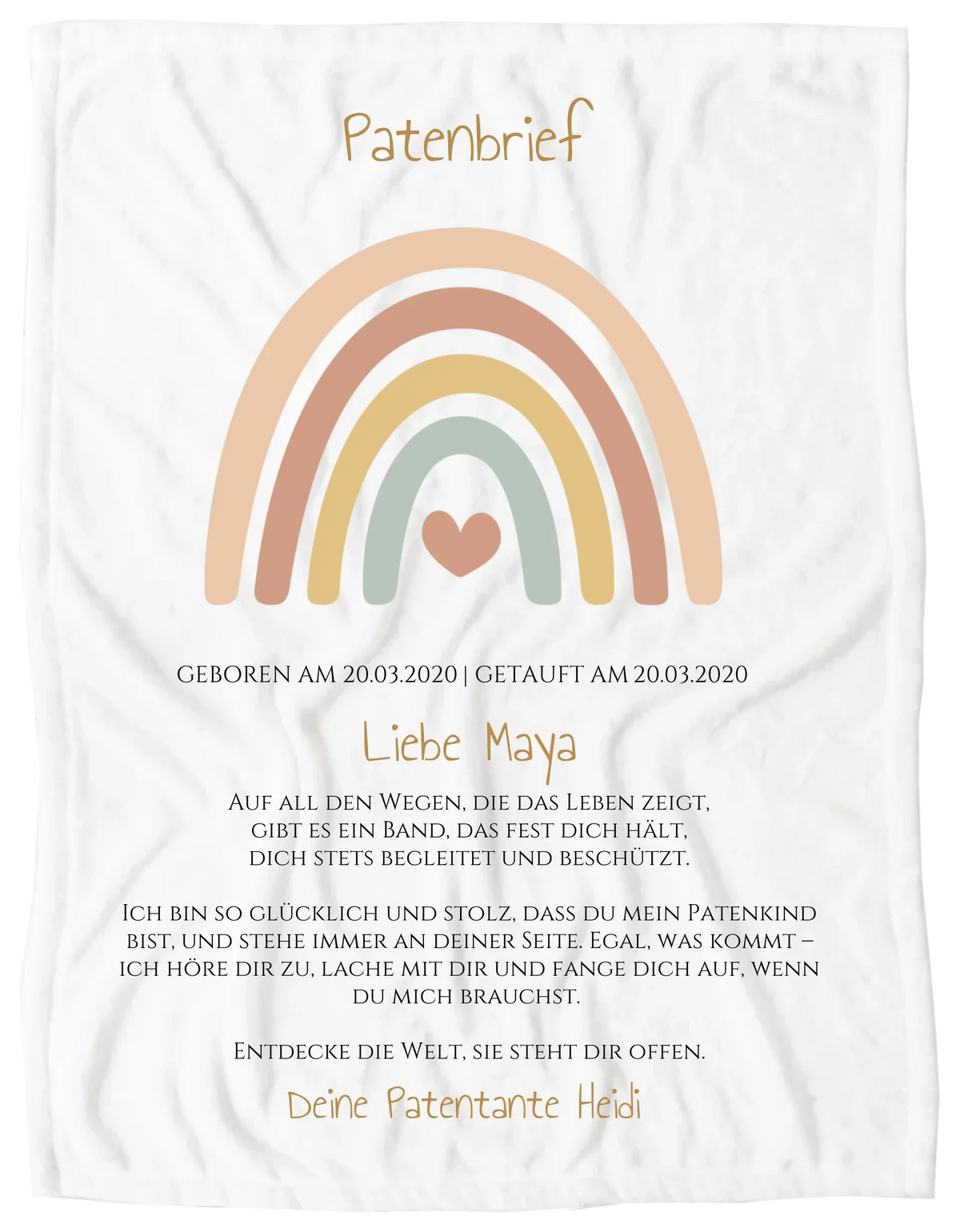 Patenbrief Geschenk Patenkind Regenbogen - Decke, Kissen, Poster, Leinwandbild personalisiert Blanket Premium Kuscheldecke 100 x 70 cm 27" x 40"