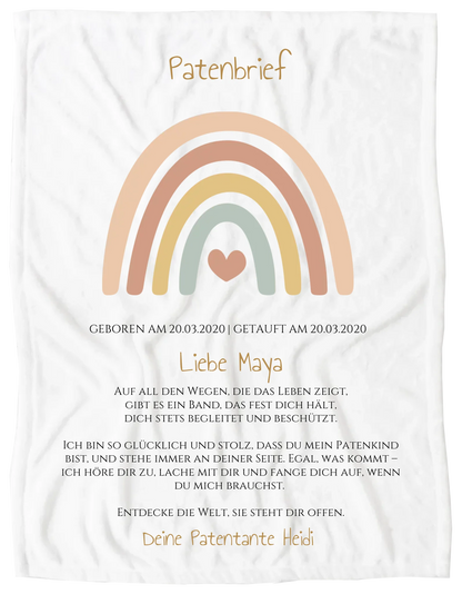 Patenbrief Geschenk Patenkind Regenbogen - Decke, Kissen, Poster, Leinwandbild personalisiert Blanket Premium Kuscheldecke 200 x 150 cm 60" x 80"
