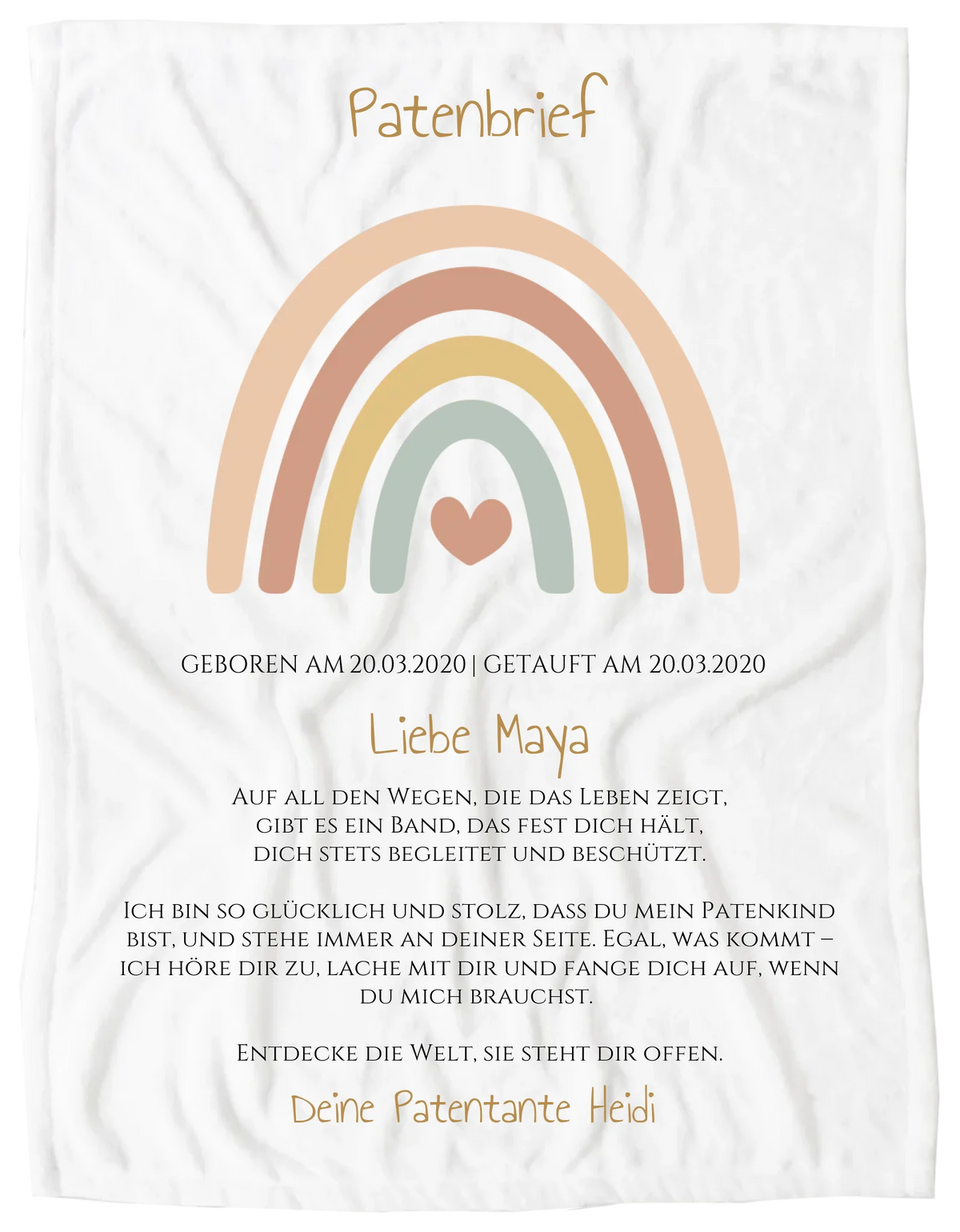 Patenbrief Geschenk Patenkind Regenbogen - Decke, Kissen, Poster, Leinwandbild personalisiert Blanket Premium Kuscheldecke 150 x 100 cm 40" x 60"