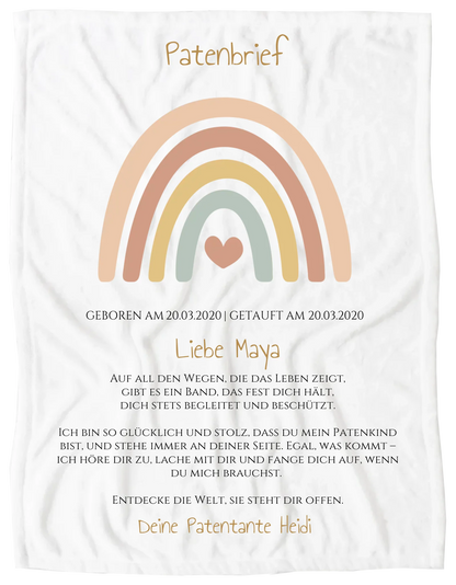 Patenbrief Geschenk Patenkind Regenbogen - Decke, Kissen, Poster, Leinwandbild personalisiert Blanket Premium Kuscheldecke 150 x 100 cm 40" x 60"
