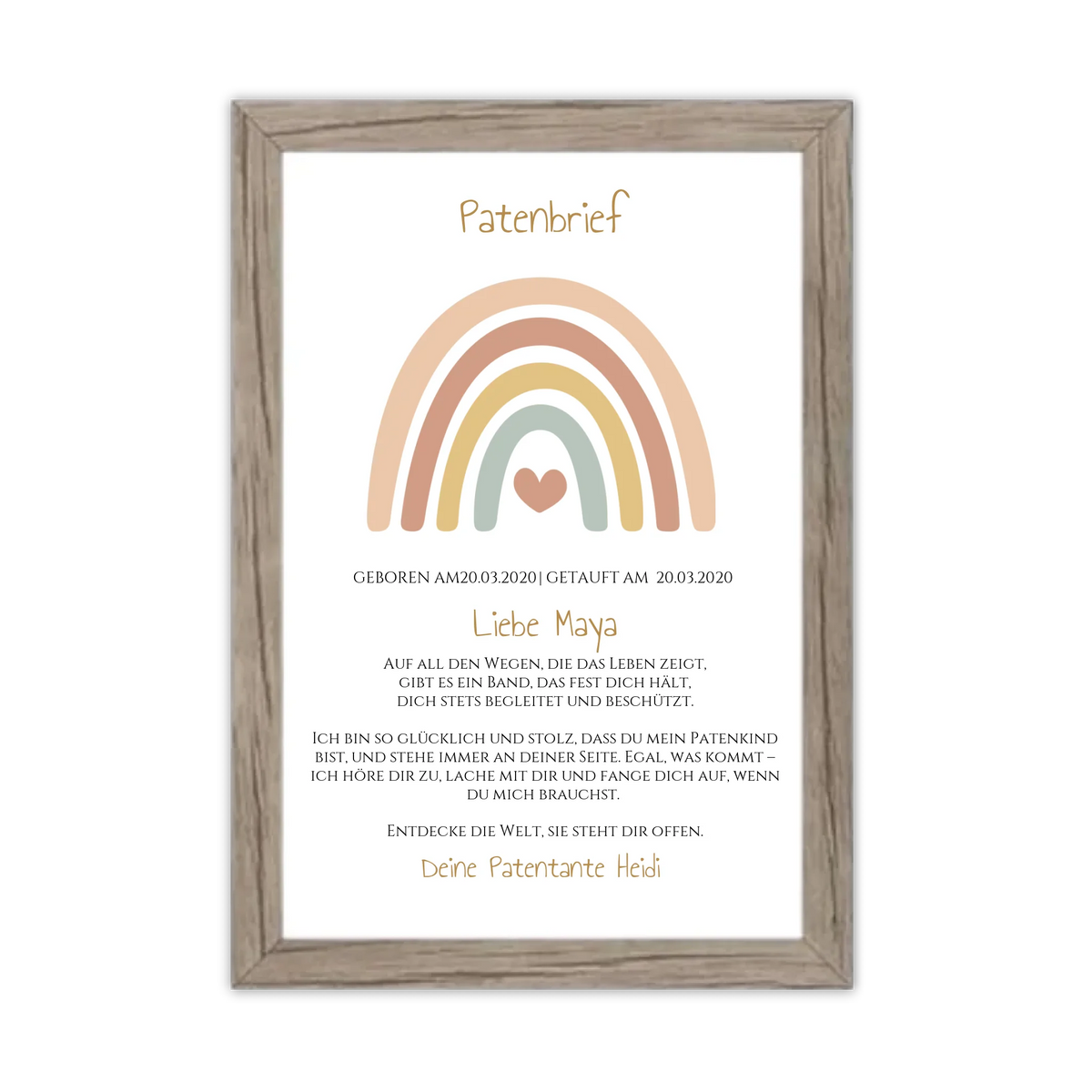 Patenbrief Geschenk Patenkind Regenbogen - Decke, Kissen, Poster, Leinwandbild personalisiert Gerahmtes Poster Eichenflair Eichenflair