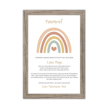 Patenbrief Geschenk Patenkind Regenbogen - Decke, Kissen, Poster, Leinwandbild personalisiert Gerahmtes Poster Eichenflair Eichenflair