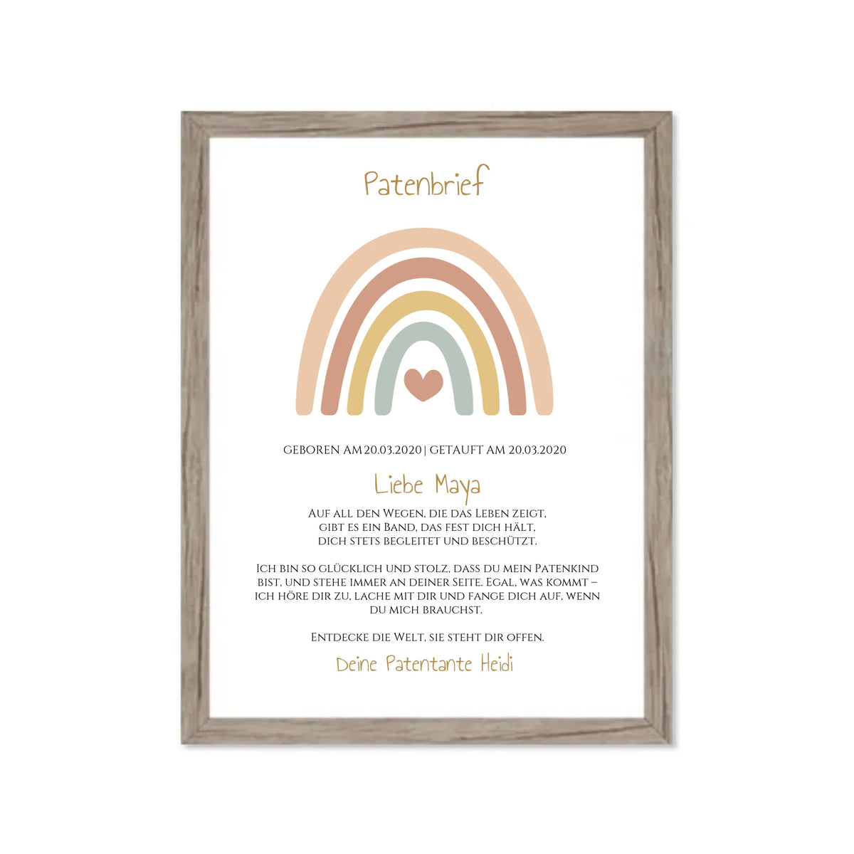 Patenbrief Geschenk Patenkind Regenbogen - Decke, Kissen, Poster, Leinwandbild personalisiert Gerahmtes Poster Eichenflair Eichenflair