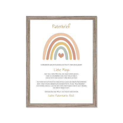 Patenbrief Geschenk Patenkind Regenbogen - Decke, Kissen, Poster, Leinwandbild personalisiert Gerahmtes Poster Eichenflair Eichenflair