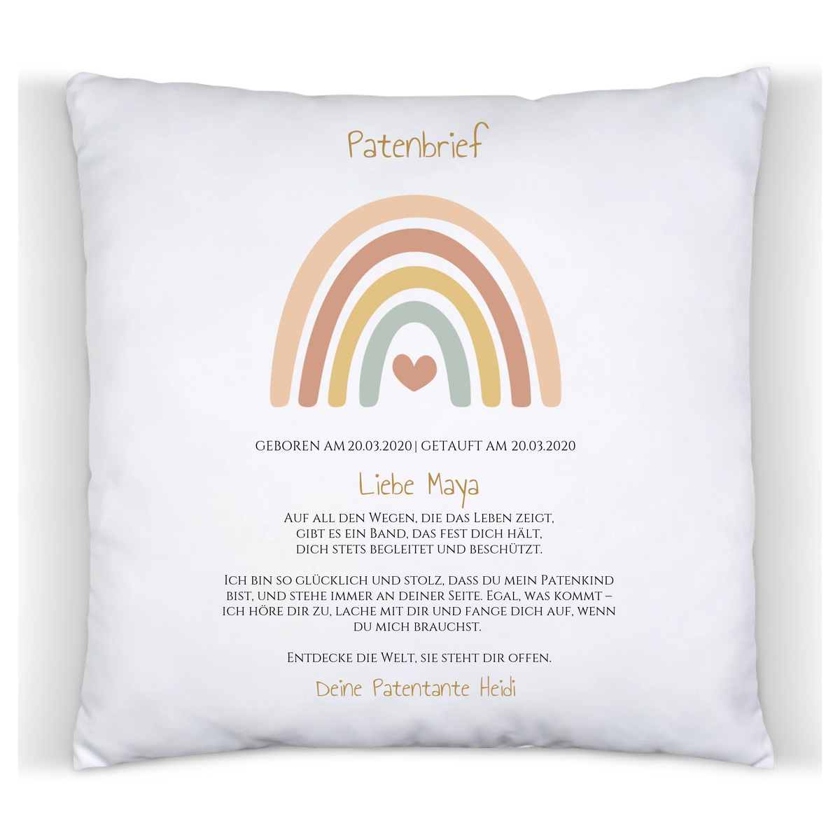 Patenbrief Geschenk Patenkind Regenbogen - Decke, Kissen, Poster, Leinwandbild personalisiert Satinkissen Satinkissen 40x40cm