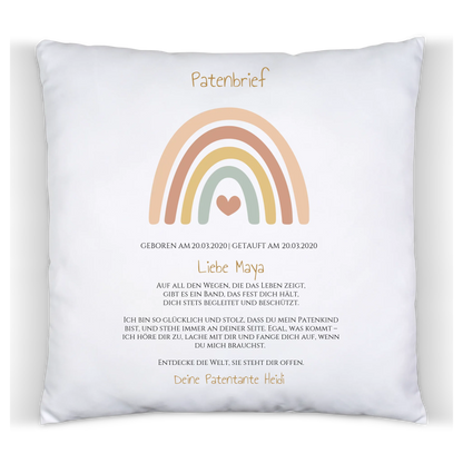 Patenbrief Geschenk Patenkind Regenbogen - Decke, Kissen, Poster, Leinwandbild personalisiert Satinkissen Satinkissen 40x40cm