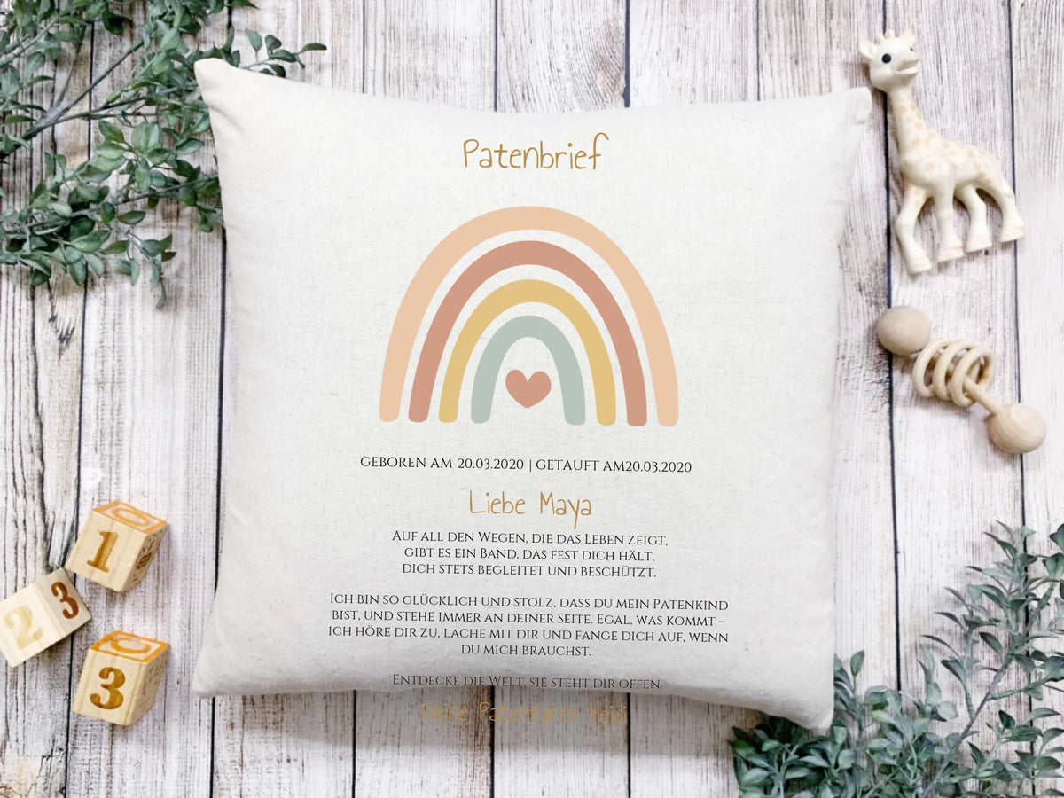 Patenbrief Geschenk Patenkind Regenbogen - Decke, Kissen, Poster, Leinwandbild personalisiert