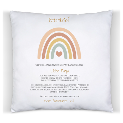 Patenbrief Geschenk Patenkind Regenbogen - Decke, Kissen, Poster, Leinwandbild personalisiert Premium Kissen (Plüschoberfläche) Premium Kissen