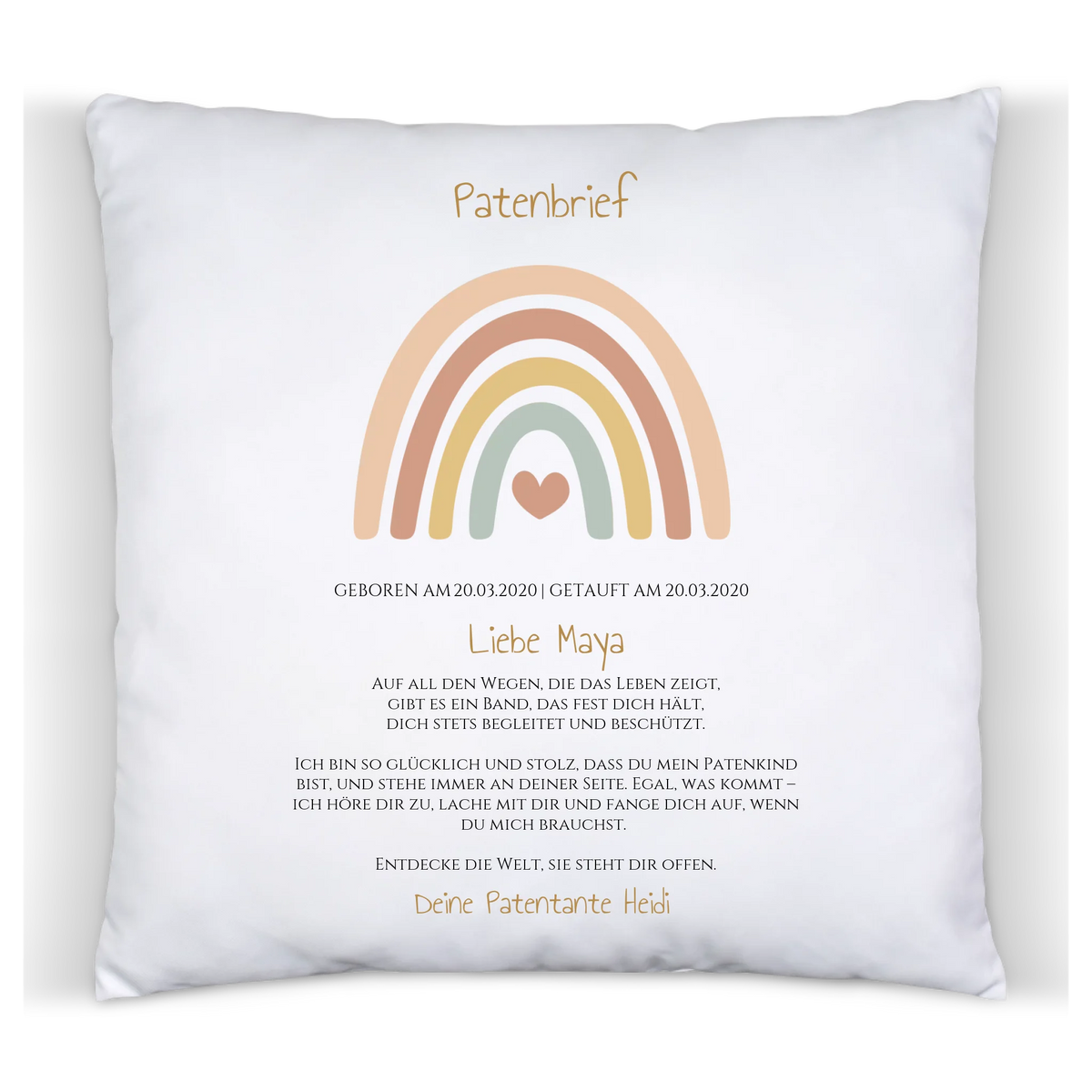 Patenbrief Geschenk Patenkind Regenbogen - Decke, Kissen, Poster, Leinwandbild personalisiert Kissen Baumwolle Baumwollkissen