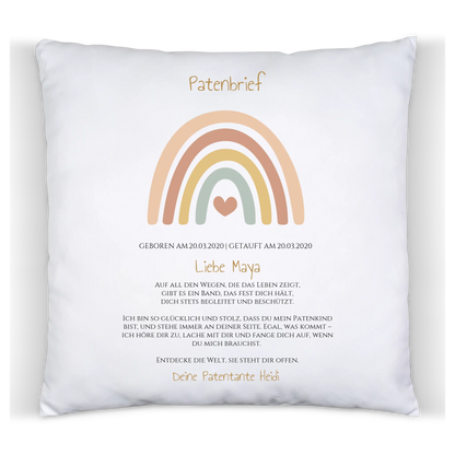 Patenbrief Geschenk Patenkind Regenbogen - Decke, Kissen, Poster, Leinwandbild personalisiert Kissen Baumwolle Baumwollkissen