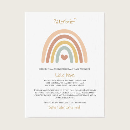 Patenbrief Geschenk Patenkind Regenbogen - Decke, Kissen, Poster, Leinwandbild personalisiert Leinwanddruck Leinwandbild