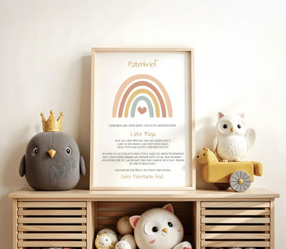 Patenbrief Geschenk Patenkind Regenbogen - Decke, Kissen, Poster, Leinwandbild personalisiert