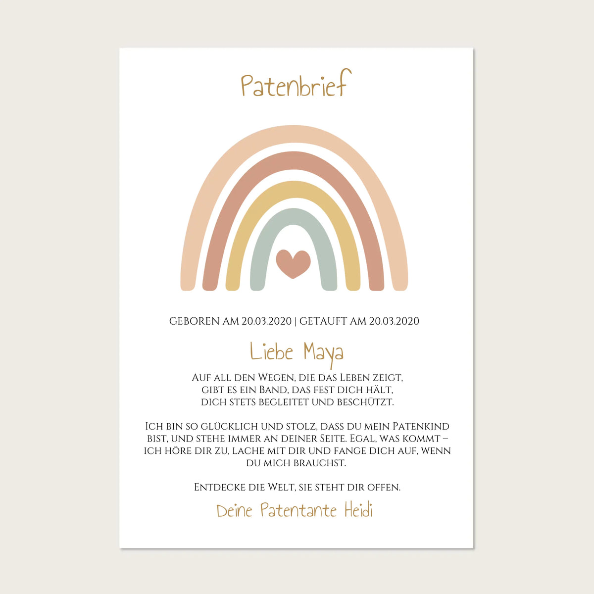 Patenbrief Geschenk Patenkind Regenbogen - Decke, Kissen, Poster, Leinwandbild personalisiert Posters Poster