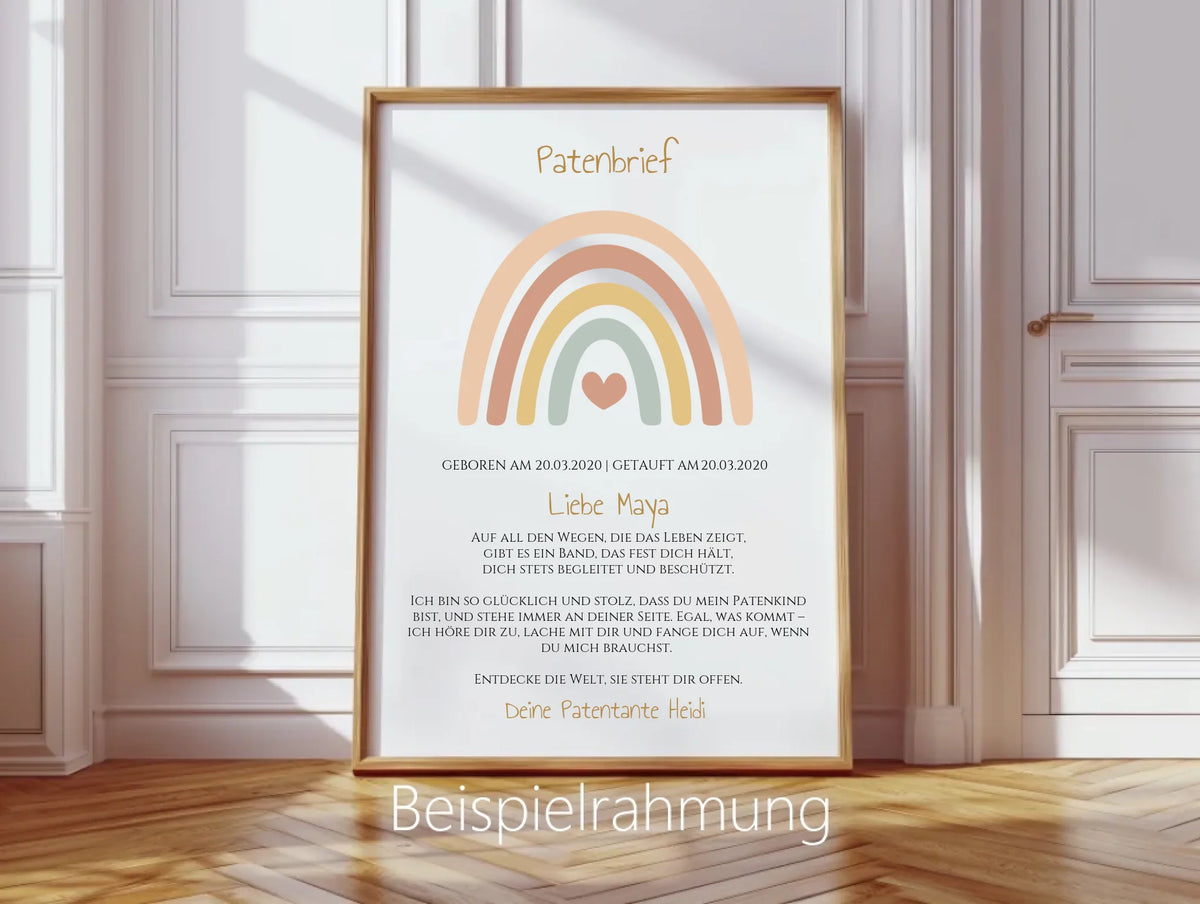 Patenbrief Geschenk Patenkind Regenbogen - Decke, Kissen, Poster, Leinwandbild personalisiert