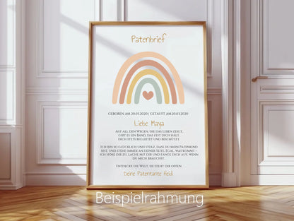 Patenbrief Geschenk Patenkind Regenbogen - Decke, Kissen, Poster, Leinwandbild personalisiert