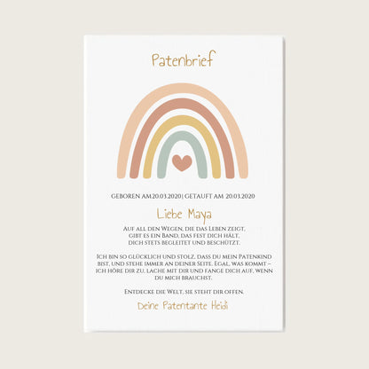 Patenbrief Geschenk Patenkind Regenbogen - Decke, Kissen, Poster, Leinwandbild personalisiert Leinwanddruck Leinwandbild