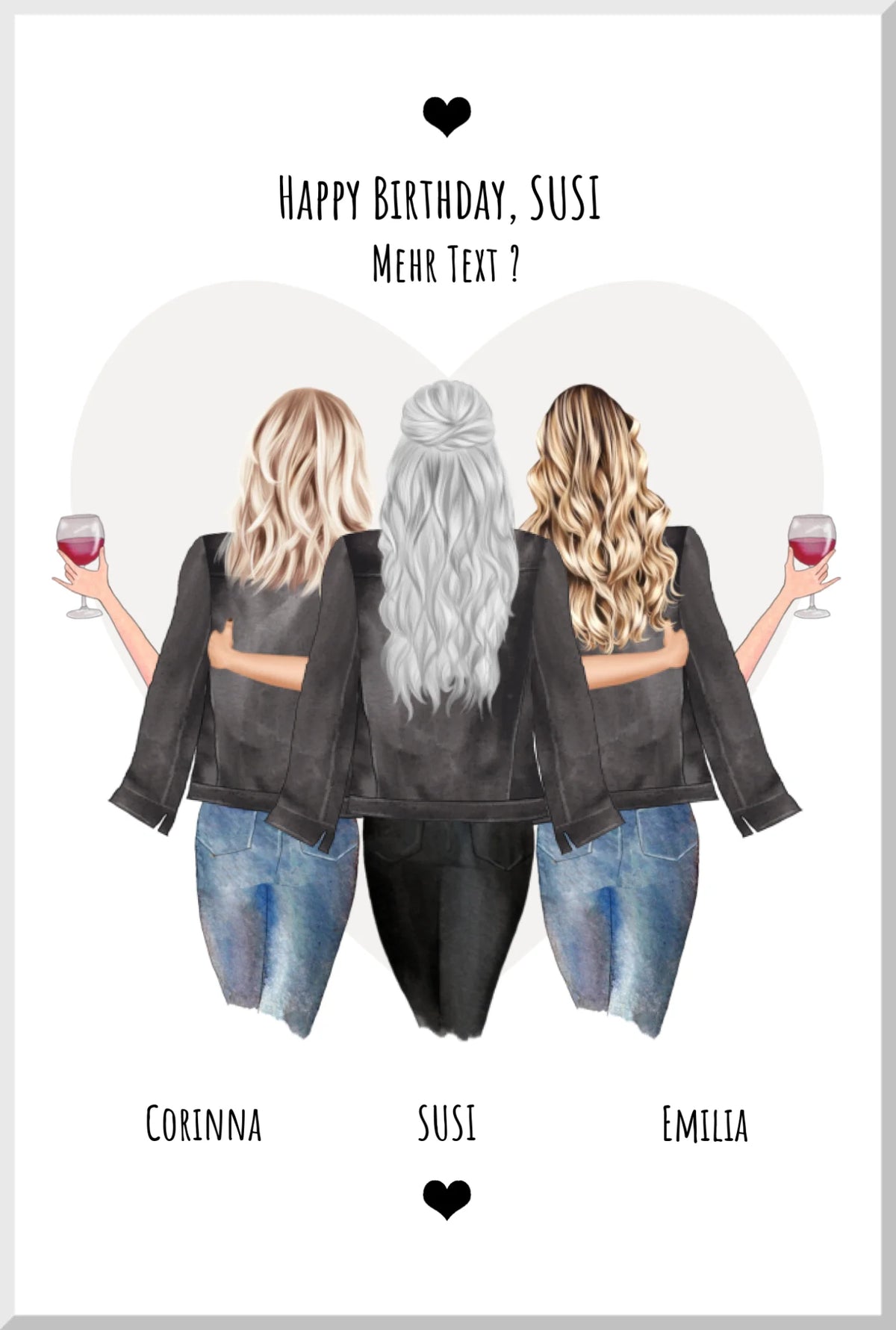 3 beste Freundinnen personalisiertes Poster Geschenk Geburtstagsgeschenk Happy Birthday to YOU Leinwanddruck Leinwandbild 30x20 cm