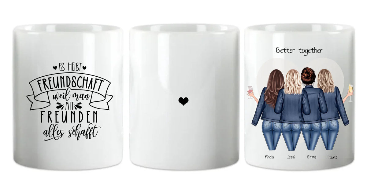 Personalisierte Tasse für Beste Freundin - 4 Freundinnen mit Namen und Motiv