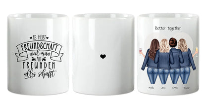 Personalisierte Tasse für Beste Freundin - 4 Freundinnen mit Namen und Motiv