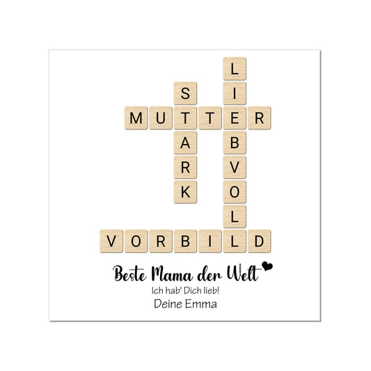 Personalisiertes Scrabble Bild Geschenk, Familienbild mit Familiennamen, Geburtstagsgeschenk quadratisch Poster Poster 50x50 cm