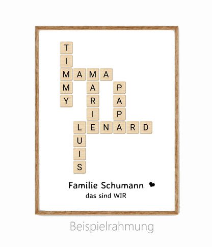 Scrabble Familienbild Poster Geschenk mit Namen