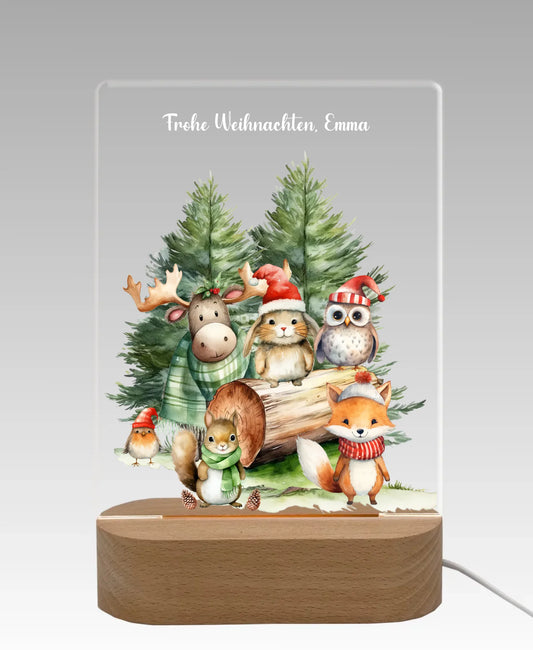 Personalisiertes LED Nachtlicht für Kinder - Frohe Weihnachten - Weihnacht Tiere