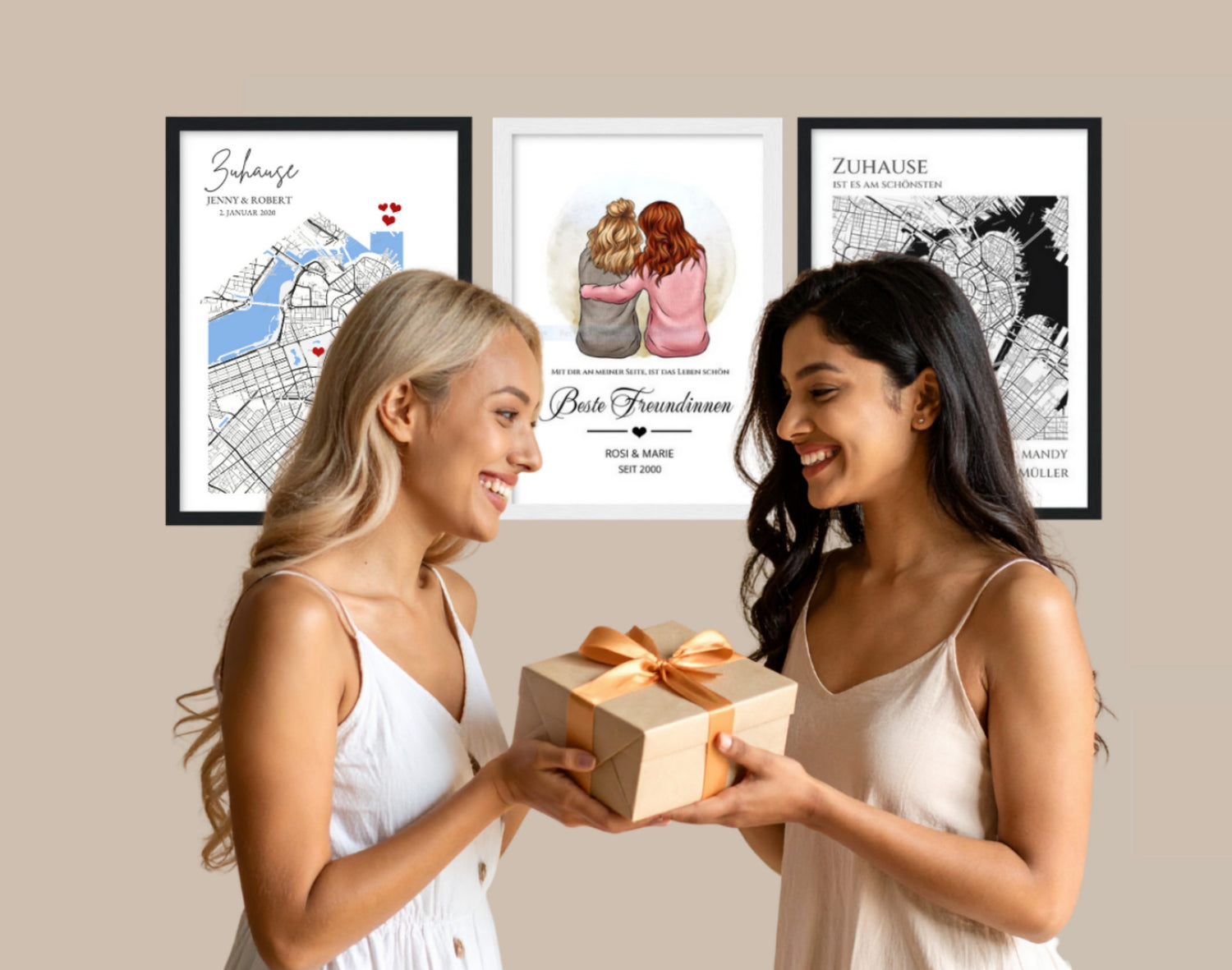 Personalisierte Geschenke für beste Freundinnen, Freunde, Kolleginnen & Familie. Poster, Tassen, Kissen.